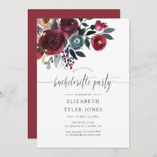 Invitation Boho Chic Bourgogne et Bachelorette florale de mar