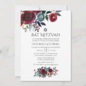 Invitation Boho Chic Bourgogne et Bat mitzvah de marine (Devant)