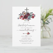Invitation Boho Chic Bourgogne et Fleur Naval Première Commun (Debout devant)