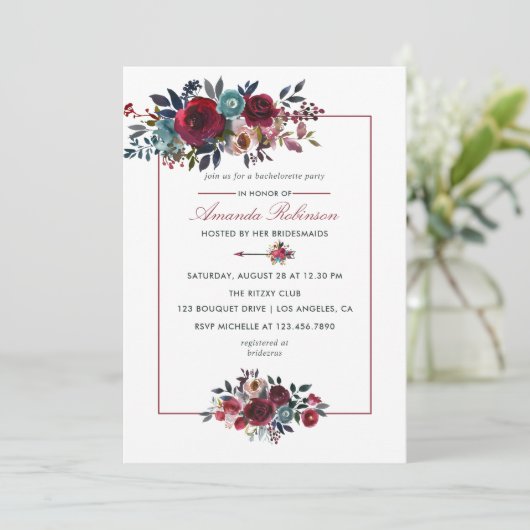 Invitation Boho Chic Bourgogne et Mariage de automne d'automn (Debout devant)