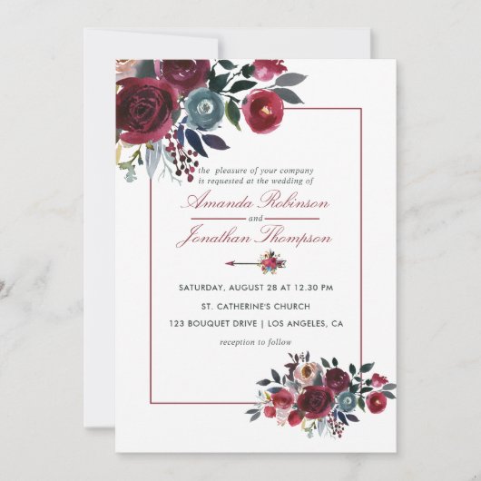 Invitation Boho Chic Bourgogne et Mariage de automne d'automn (Devant)