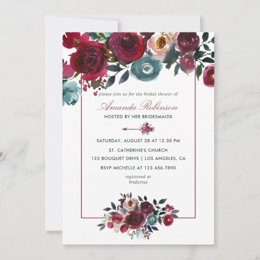 Invitation Boho Chic Bourgogne et Mariage de automne d'automn (Devant)