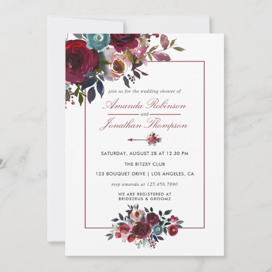 Invitation Boho Chic Bourgogne et Mariage de automne d'automn (Devant)