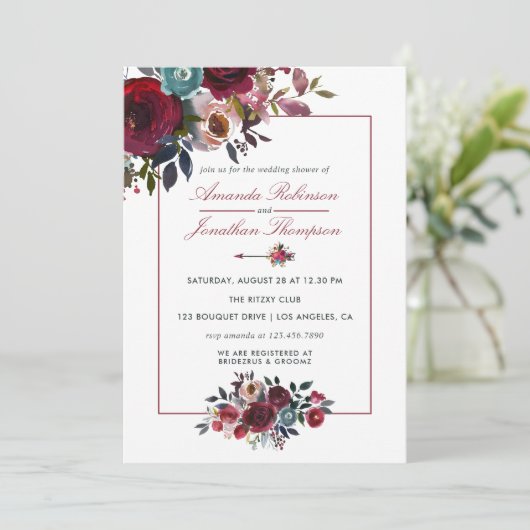 Invitation Boho Chic Bourgogne et Mariage de automne d'automn (Debout devant)
