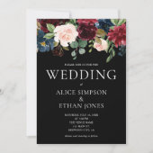 Invitation Boho Chic Bourgogne Mariage de fleurs bleues (Devant)