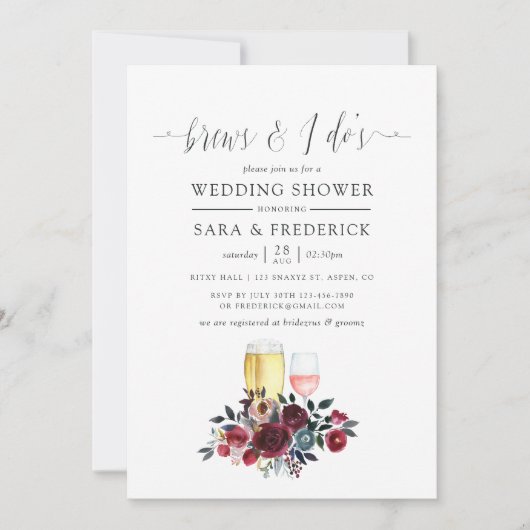 Invitation Boho Chic Bourgogne & Navy brasse avant le I Do (Devant)