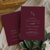 Invitation Boho Chic Bourgogne Rouge Monogramme QR Code Maria