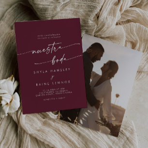 Invitation Boho Chic Bourgogne Rouge Photo Mariage espagnol