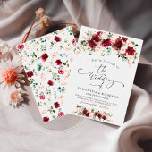 Invitation Boho Chic Bourguignon Roses Fleurs Vertes Mariage