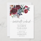 Invitation Boho Chic Burgundy et Navy Bachelorette Week-end (Devant)