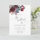 Invitation Boho Chic Burgundy et Navy mariage floral invite (Debout devant)