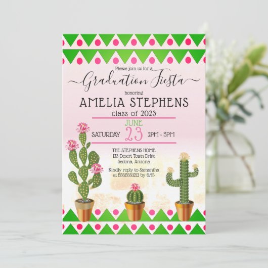 Invitation Boho Chic Cactus Fête de graduation (Debout devant)