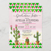 Invitation Boho Chic Cactus Fête de graduation (Devant / Derrière)