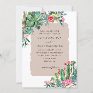 Invitation Boho Chic Cactus Succulent verdure Mariage floral
