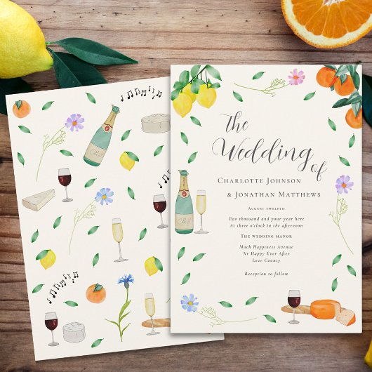 Invitation Boho Chic Citron Fleur Sauvage Mariage d'Été