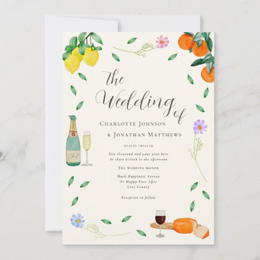 Invitation Boho Chic Citrus Fleur sauvage Mariage d'été (Devant)