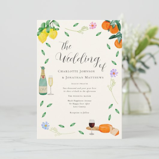 Invitation Boho Chic Citrus Fleur sauvage Mariage d'été (Debout devant)