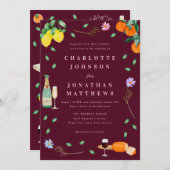 Invitation Boho Chic Citrus Rustic Burgundy Pink Wedding (Devant / Derrière)