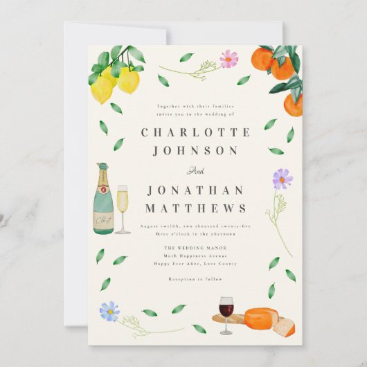 Invitation Boho Chic Citrus Rustique Mariage d'été (Devant)