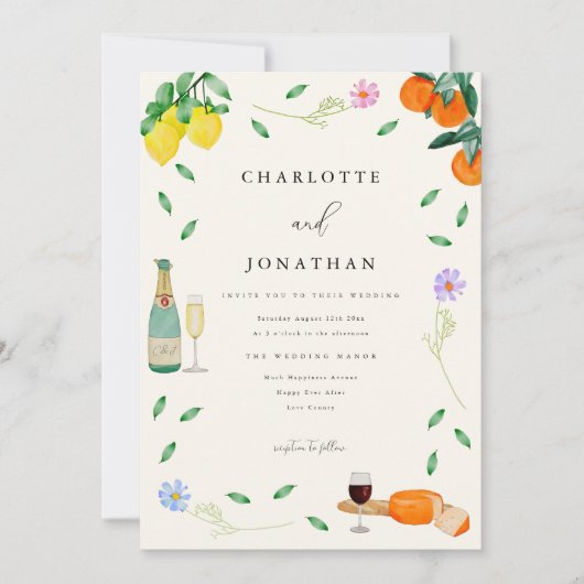 Invitation Boho Chic Citrus Rustique Mariage d'été (Devant)