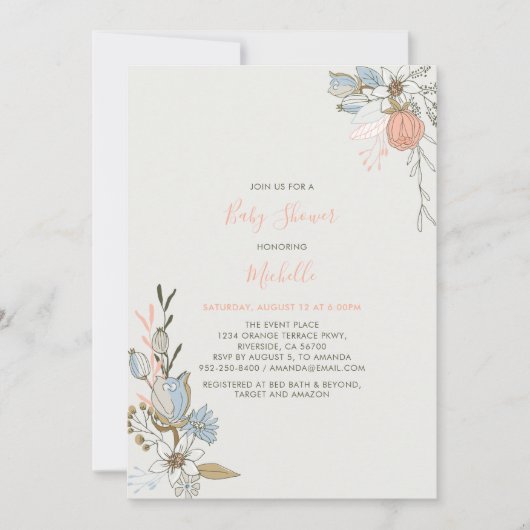 Invitation Boho chic Coral de printemps rose Baby shower flor (Devant)
