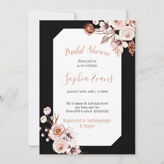 Invitation Boho Chic Cream et Brown Floral Fête des mariées I (Devant)