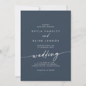 Invitation Boho Chic Dark Navy bleu avant et arrière Mariage (Devant)