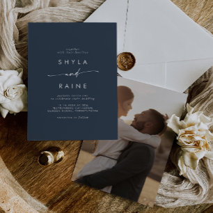 Invitation Boho Chic Dark Navy Bleu Décontracté Photo Mariage