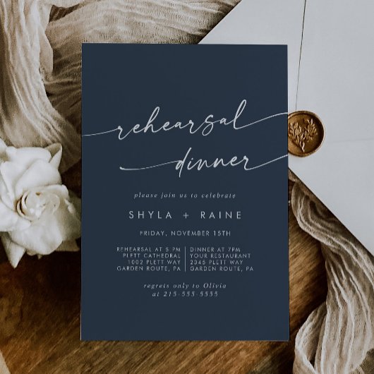 Invitation Boho Chic Dark Navy Bleu Mariage Dîner de répétiti