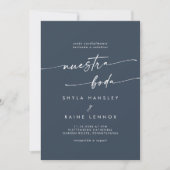 Invitation Boho Chic Dark Navy Bleu Photo Mariage espagnol (Devant)