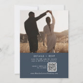 Invitation Boho Chic Dark Navy Bleu Photo QR Code Mariage (Dos)