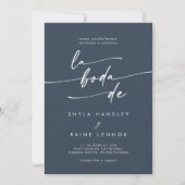 Invitation Boho Chic Dark Navy Bleu QR Code Espagnol Mariage (Devant)