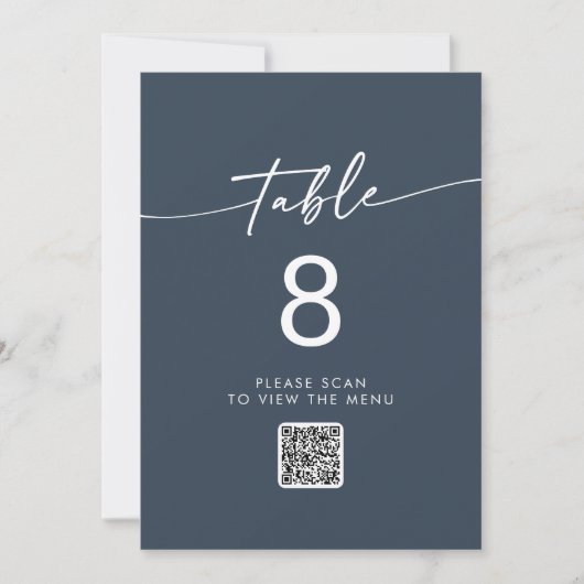 Invitation Boho Chic Dark Navy Bleu QR Code Numéro de tableau (Devant)