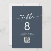 Invitation Boho Chic Dark Navy Bleu QR Code Numéro de tableau (Dos)