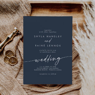 Invitation Boho Chic Dark Navy Mariage bleu