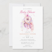 Invitation Boho Chic Dream Catcher Baby shower fille rose (Devant)