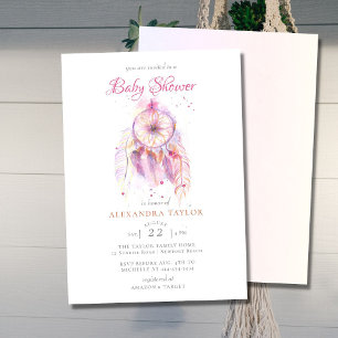 Invitation Boho Chic Dream Catcher Baby shower fille rose