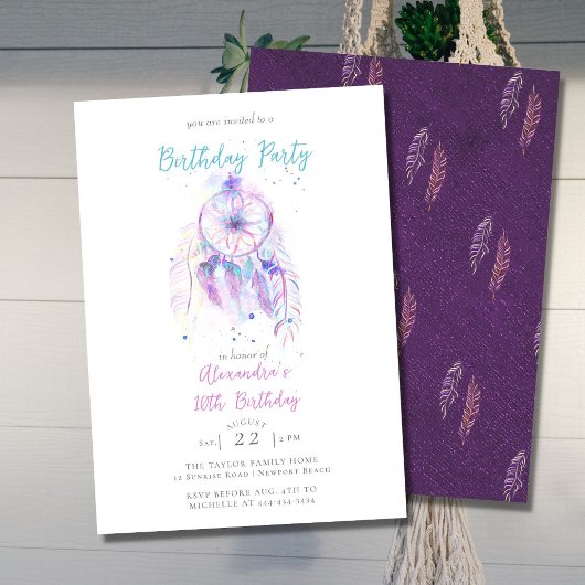 Invitation Boho Chic Dream Catcher Purple N'Importe Quel Âge 