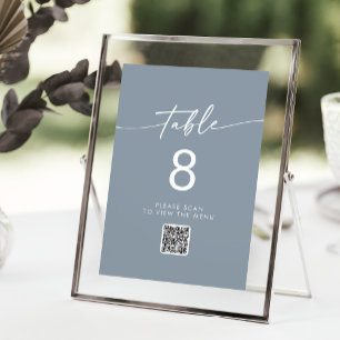 Invitation Boho Chic Dusty Bleu QR Code Numéro de tableau