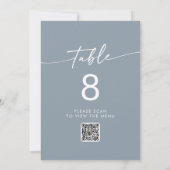 Invitation Boho Chic Dusty Bleu QR Code Numéro de tableau (Dos)