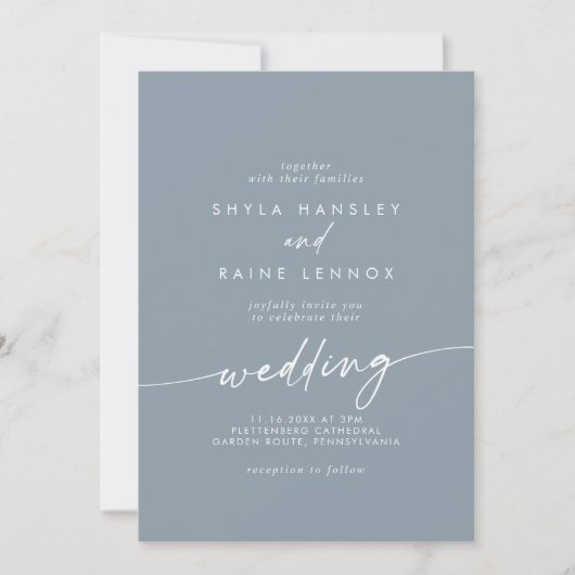 Invitation Boho Chic Dusty Blue avant et arrière Mariage (Devant)