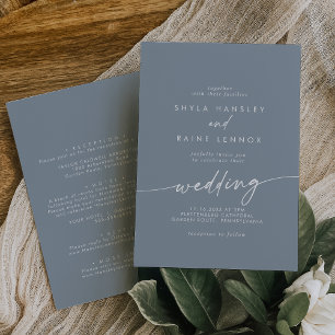 Invitation Boho Chic Dusty Blue avant et arrière Mariage