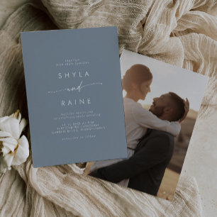 Invitation Boho Chic Dusty Blue Décontracté Photo Mariage