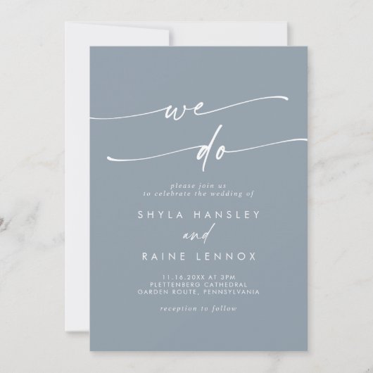Invitation Boho Chic Dusty Blue Nous faisons Mariage (Devant)