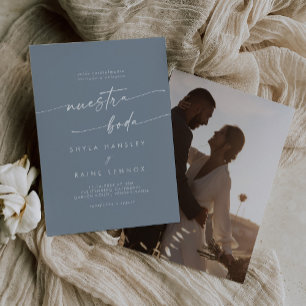 Invitation Boho Chic Dusty Blue Photo Mariage espagnol