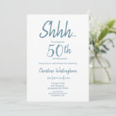 Invitation Boho Chic Dusty Blue White Surprise 50th Birthday (Debout devant)