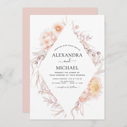 Invitation Boho Chic Dusty Mariage du désert rose (Devant / Derrière)