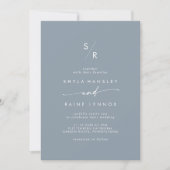 Invitation Boho Chic Dusty Mariage Monogramme Bleu (Devant)