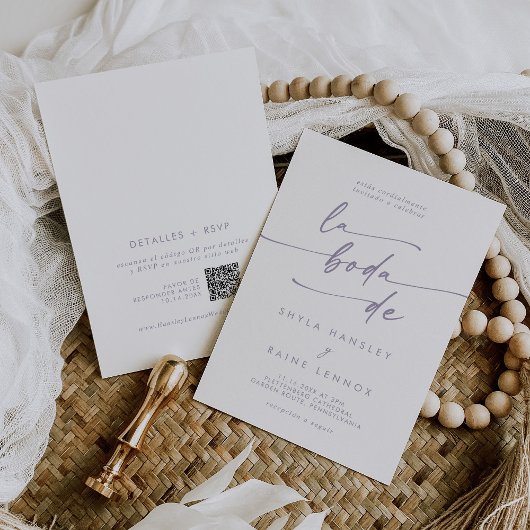Invitation Boho Chic Dusty Purple QR Code Espagnol Mariage