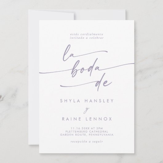 Invitation Boho Chic Dusty Purple QR Code Espagnol Mariage (Devant)